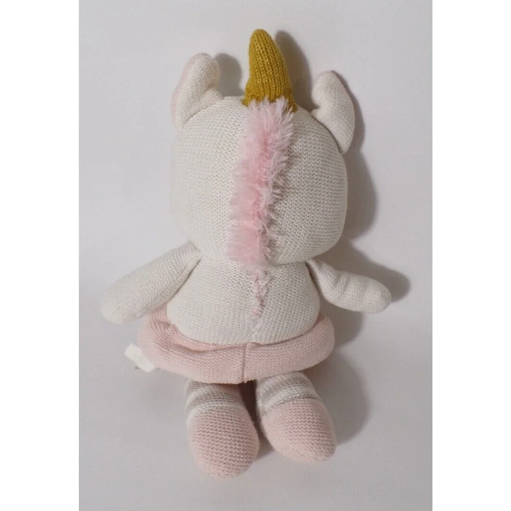 Living Textiles Pink White Kenzie Unicorn Knitted Rattle Baby Plush Toy 15 inch